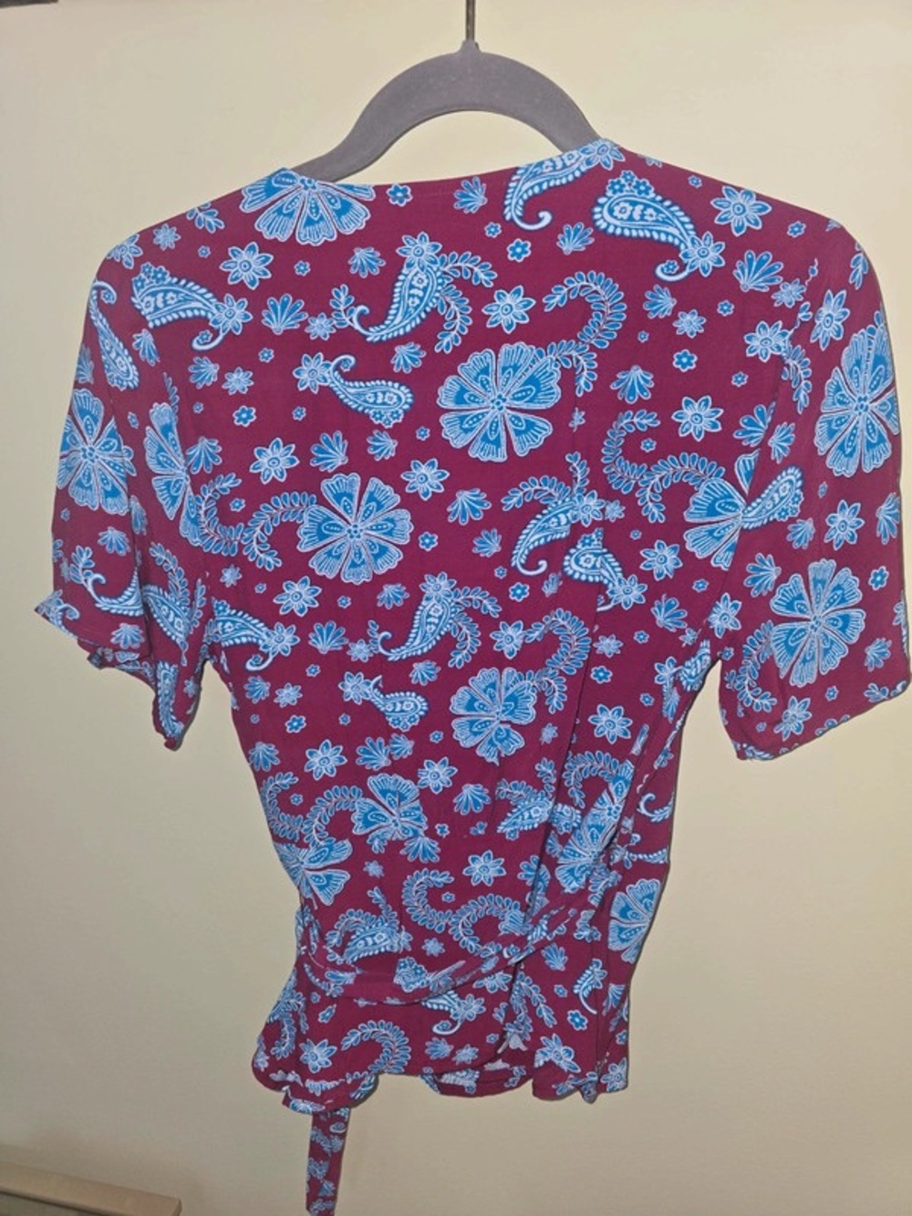 LOFT Burgundy Wrap Blouse with Light Blue Floral Print - Picture 4 of 5